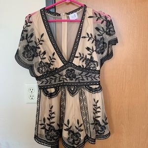 Nude and Black Lace Romper Red Dress Boutique